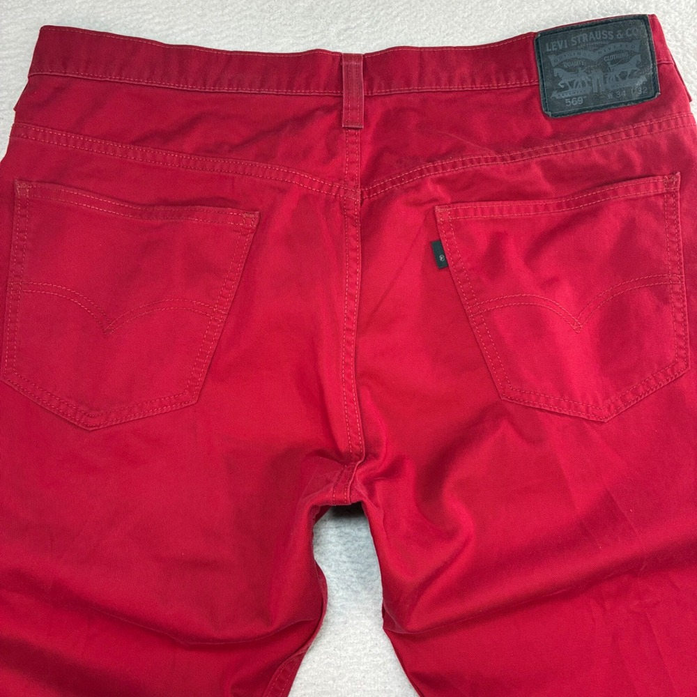 Levis 569 Loose Straight Jeans Men 34x32 Red Rockstar Baggy Stretch Skater Pants - Picture 3 of 10